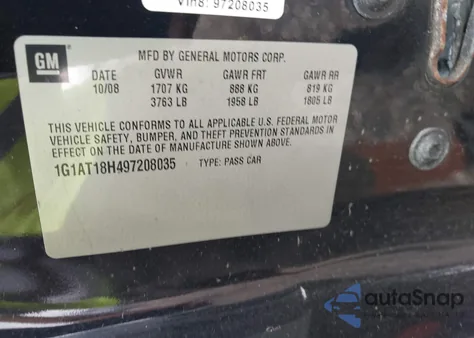 2009 Chevrolet Cobalt Lt from USA, damaged, VIN 1G1AT18H497208035